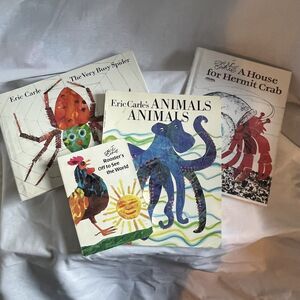 4 ERIC CARLE Story Board Picture Books ~ Good Cond~ Hermit Crab Spider Rooster